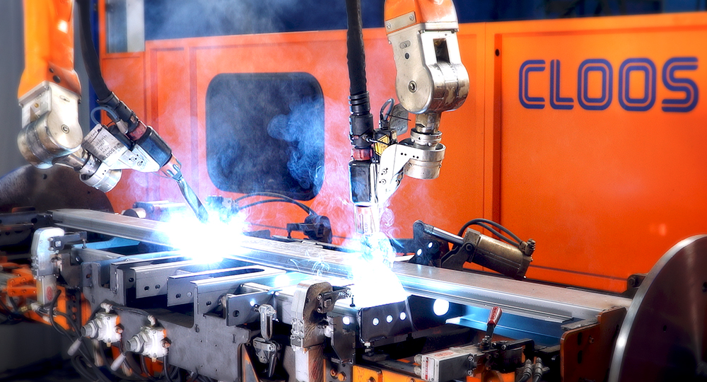 CLOOS industrial robots performing precision automated welding operations