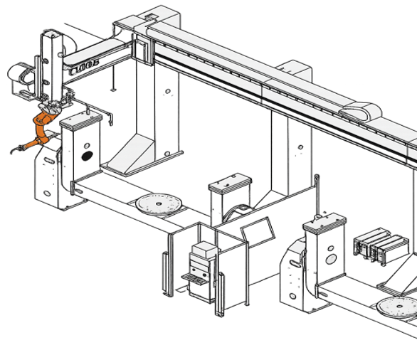 CLOOS 3-axis overhead robotic welding system for complex part fabrication